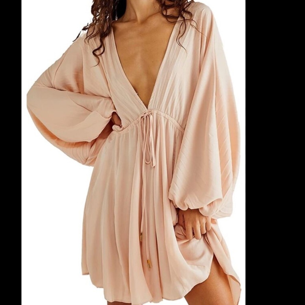Free People Blush Pink Mini Dress with Balloon Sleeves